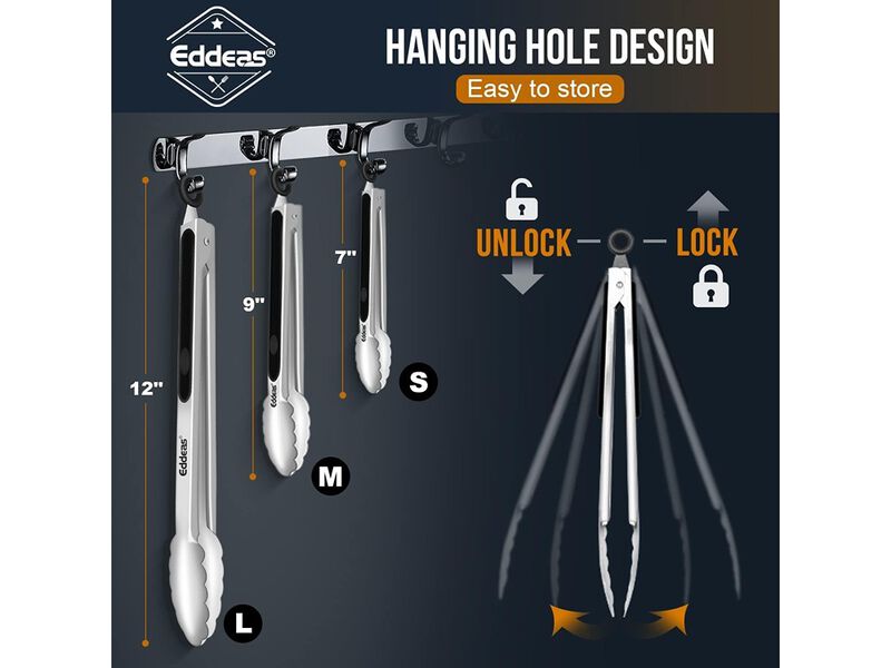 Eddeas Stainless Steel Kitchen Tongs set of 3