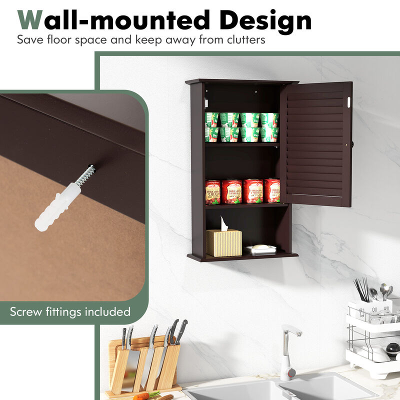 Bathroom Wall Mount Storage Cabinet Single Door with Height Adjustable Shelf