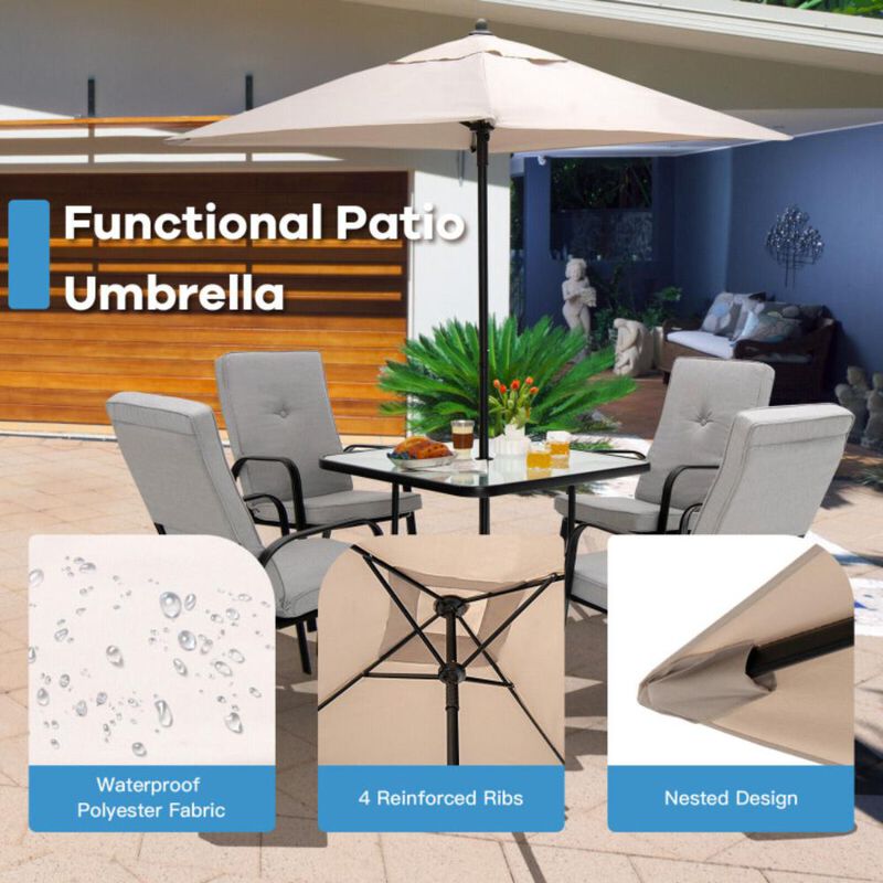 Hivvago 5 Feet Patio Square Market Table Umbrella Shelter with 4 Sturdy Ribs