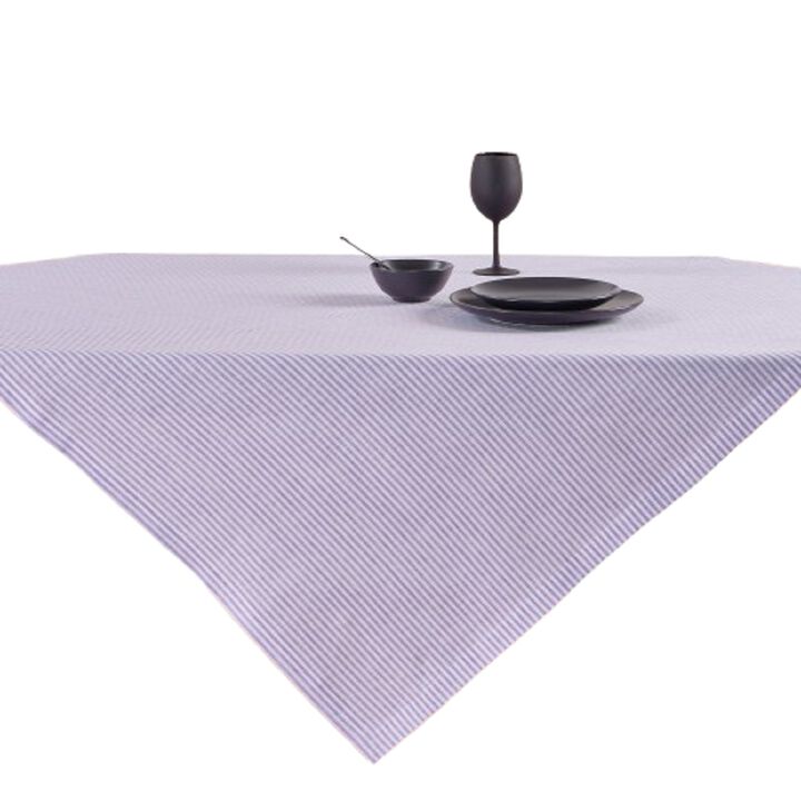 Solino Home 100% Pure Linen Table Throw 52 x 52 Inch | Narrow Stripe for Thanksgiving, Christmas