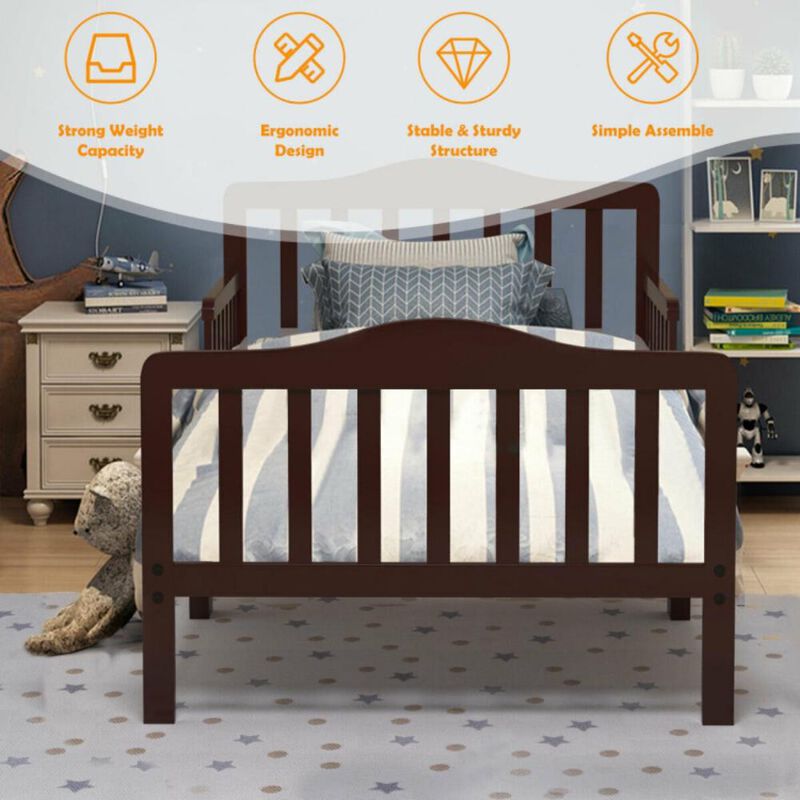 Hivvago Classic Design Kids Wood Toddler Bed Frame with Two Side Safety Guardrails
