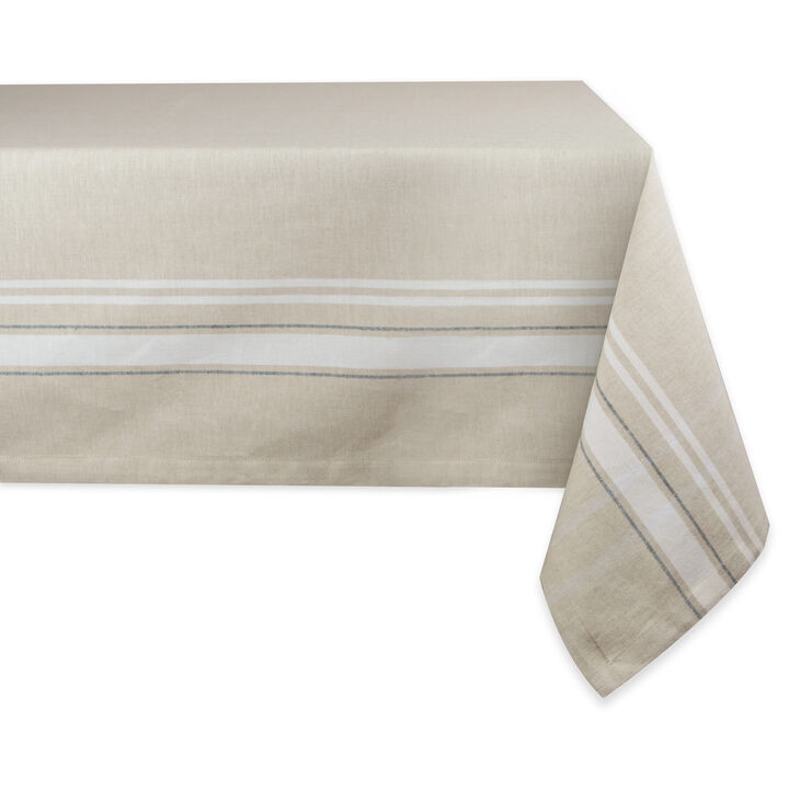 60" x 120" White and Beige Rectangle Cotton Tablecloth