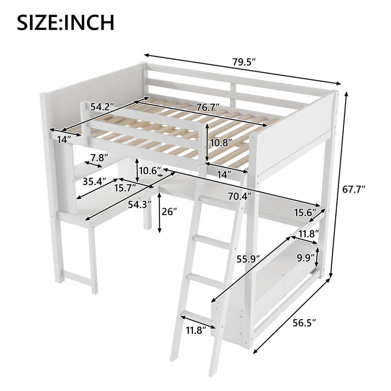 Merax Loft Bed with Desk, LED light and USB Charging Station