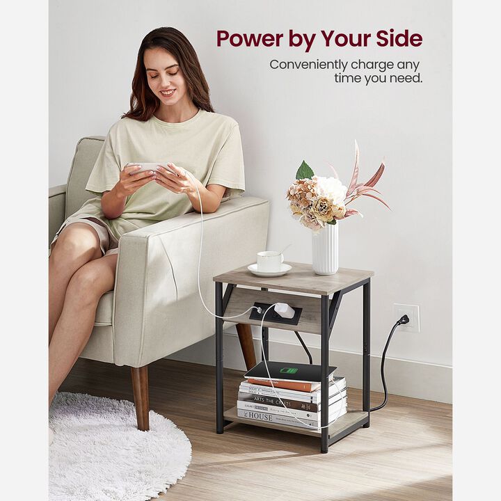 Set of 2 Side Tables with Charging Station - End Tables with USB Ports and Outlets for Convenient Charging