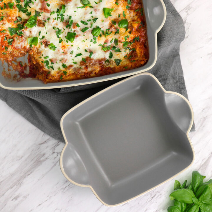 Gibson Home Rockaway 2 Piece Stoneware Nesting Bakeware Set in Grey