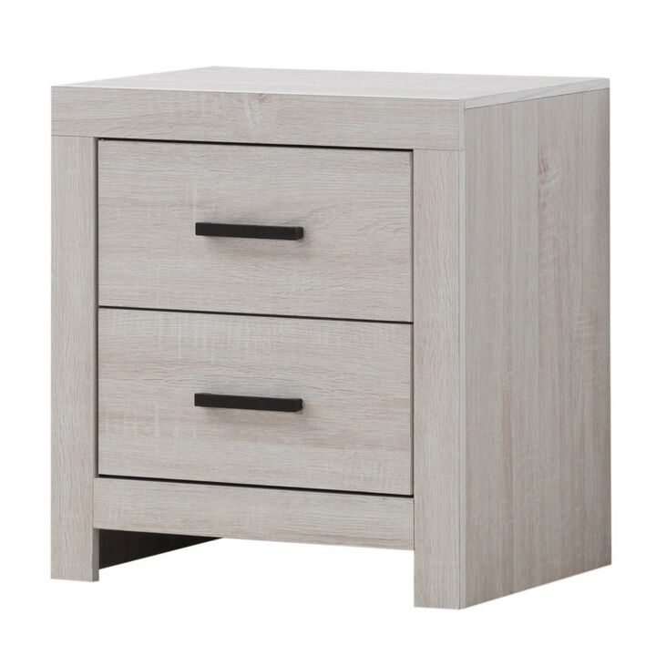 Nightstand with 2 Drawers and Metal Bar Pulls, White-Benzara