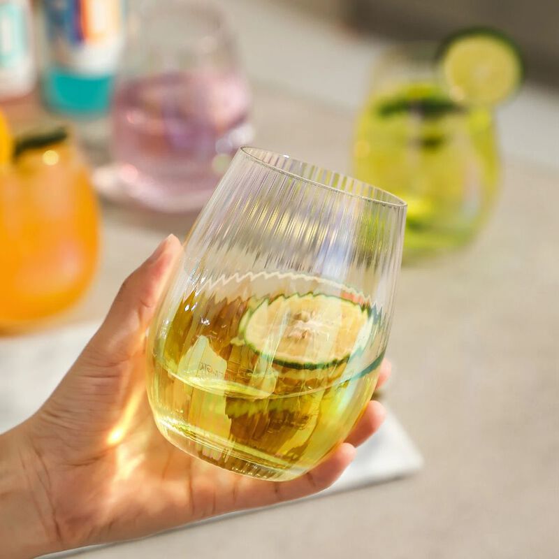Grassi Iridescent Stemless Wine Glasses Set - Unique Cute Gift Idea Set of 4