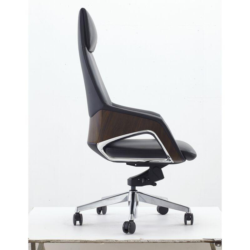 Akon Office Recliner Chair, Adjustable Height,Swivel, Lux Black Leather - Benzara