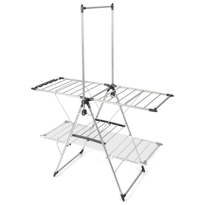 Hivvago Large Foldable Clothes Drying Rack with Tall Hanging Bar