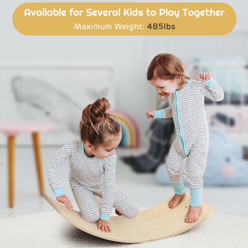 Wooden Wobble Balance Board Kids 35'' Rocker Yoga Curvy Board Toy with Felt Layer-Natural