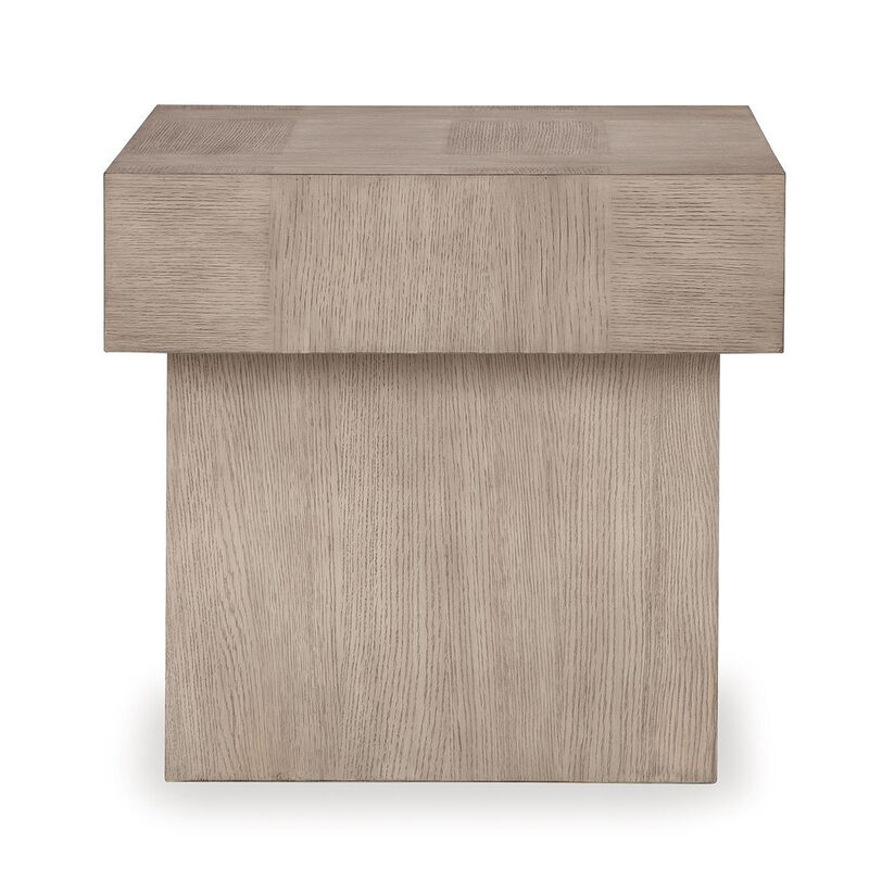 Laina Side End Table, Light Grayish Brown Hardwood, Square 26 Inch - Benzara