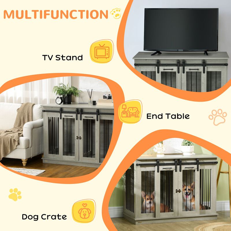 Gray Multifunctional Pet Furniture: Large Dog Crate End Table