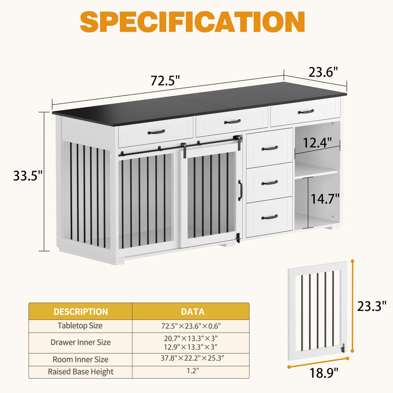 6-Drawer 2 Compartment Dog Crate, Heavy-Duty Indoor Dog Cage House