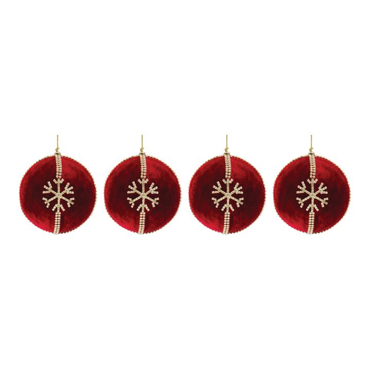 Set of 4 Jewel Snowflake Ball Ornaments – Luxury Christmas Ornaments with Sparkling Jewel and Snowflake Motif