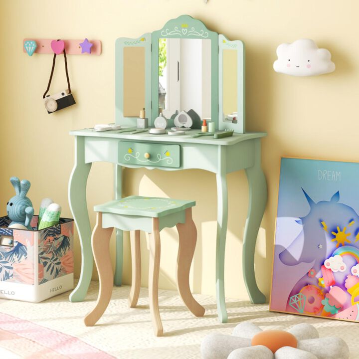 Hivvago Kids Vanity Set with Tri-folding Mirror