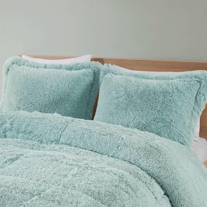 Hivvago Full/Queen Soft Sherpa Faux Fur 3 Piece Comforter Set in Light