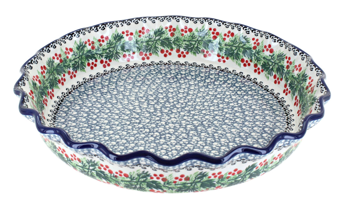 Blue Rose Polish Pottery Barnyard Rooster Pie Plate