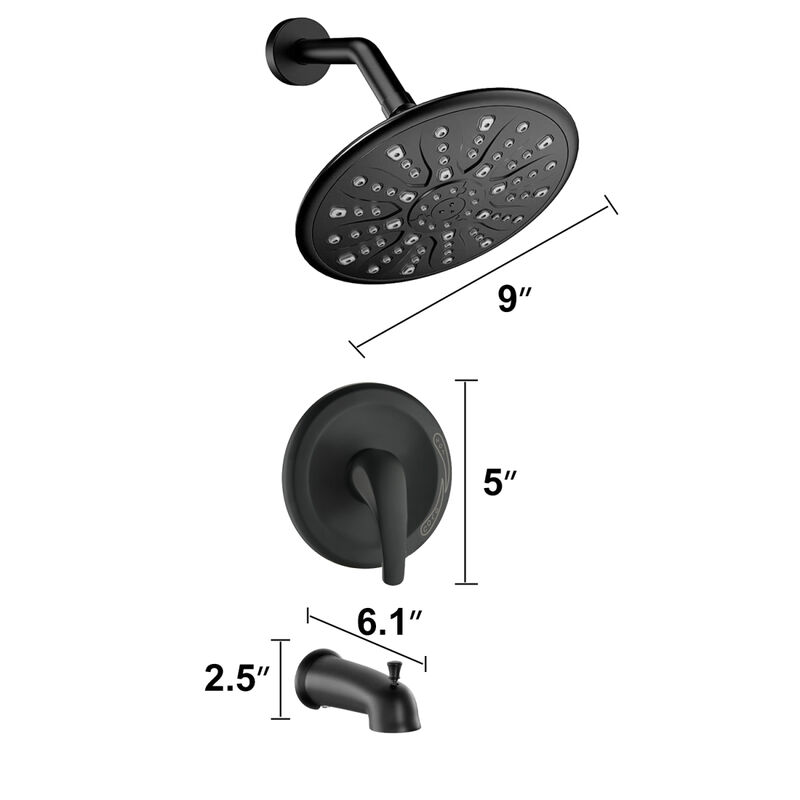 Single Handle Rain Showerhead With Handheld Shower Combo Set With Tub Spout (Valve Included)