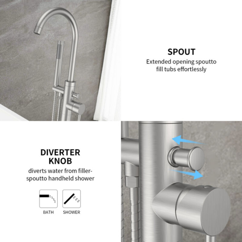 Freestanding Tub Filler, Floor Mount Bathtub Faucet with Hand Shower & 6 GPM Water Flow