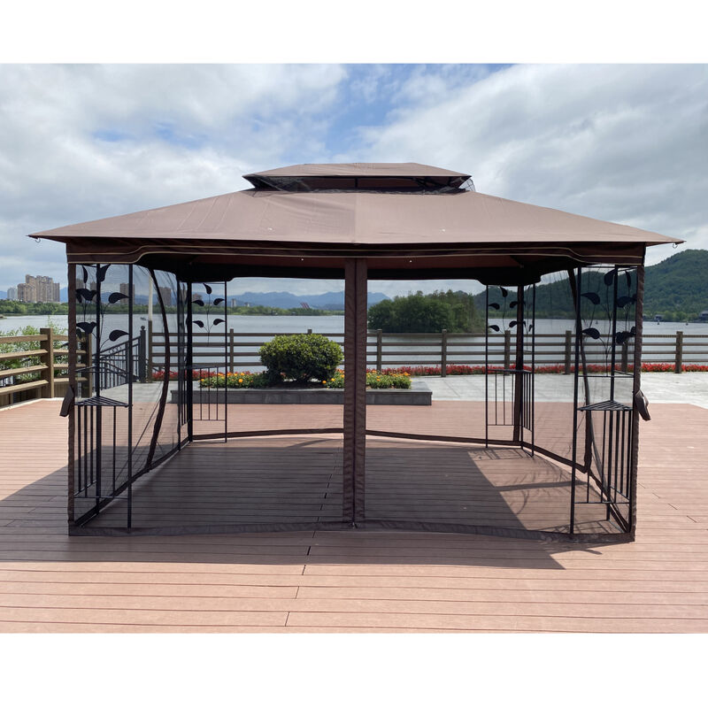 13 X 10 Outdoor Patio Gazebo Canopy Tent With Ventilated Double Roof And Mosquito Net