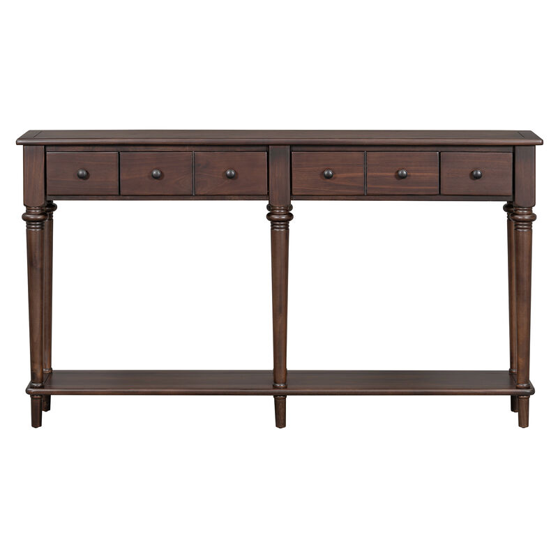 Gewnee Retro Console Table with 4 Drawers and Open Shelf