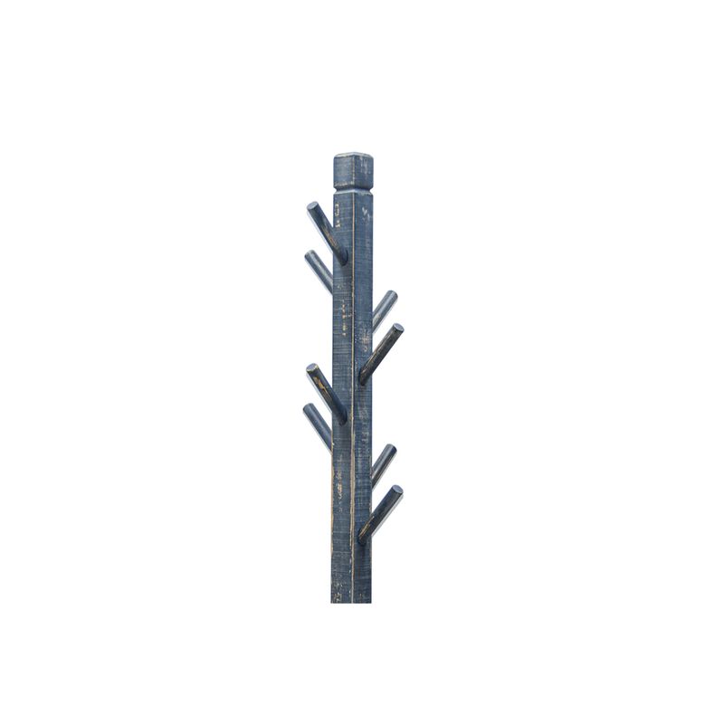 Rena Coat, Hat Rack Stand, 8 Wood Stems, 72 Inch Ocean Blue Mahogany - Benzara