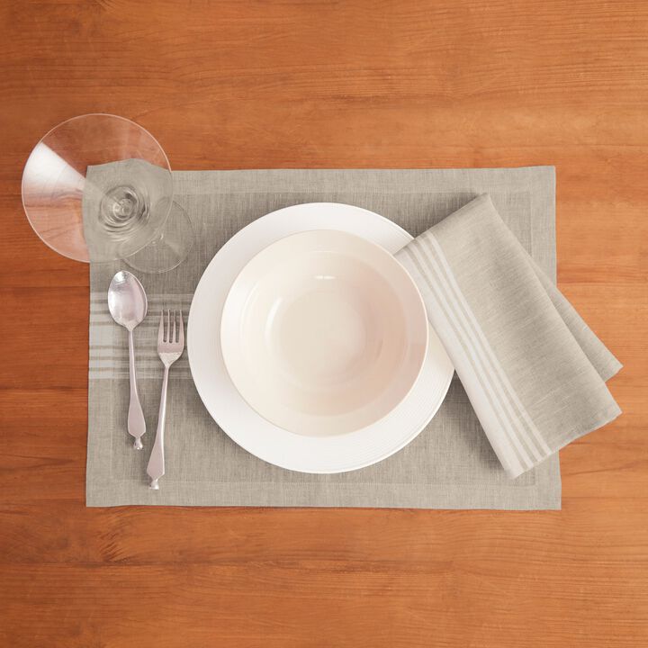 Solino Home 100% Pure Linen Striped Dinner Napkins 20 x 20 Inch Set of 4 | Farmhouse