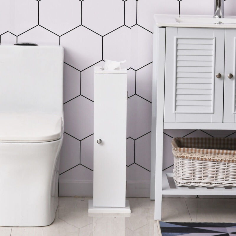 Slim Bathroom Storage: 26" White Narrow Toilet Paper Cabinet