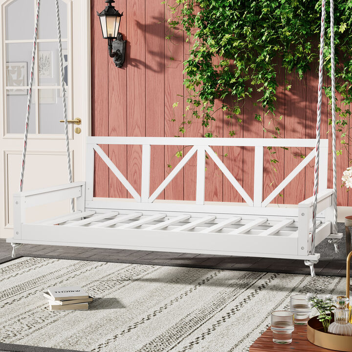 Merax Acacia Wood Twin Size Patio Porch Swing Hanging Bed