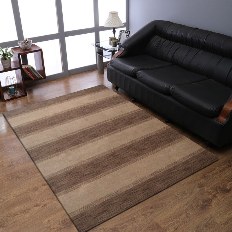 RUGSOTIC CARPETS HAND KNOTTED LOOM WOOL ECO-FRIENDLY AREA RUGS  - 6'x9', Rectangle, Brown Beige Color, Contemporary Modern Design, High Pile Thick Handmade Anti Skid Rugs for Living Room (L00206)