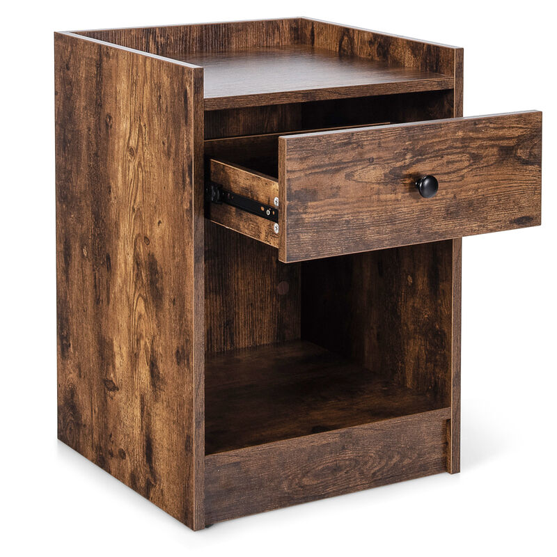 Set of 2 Nightstand with Drawer Cabinet End Side Table Raised Top