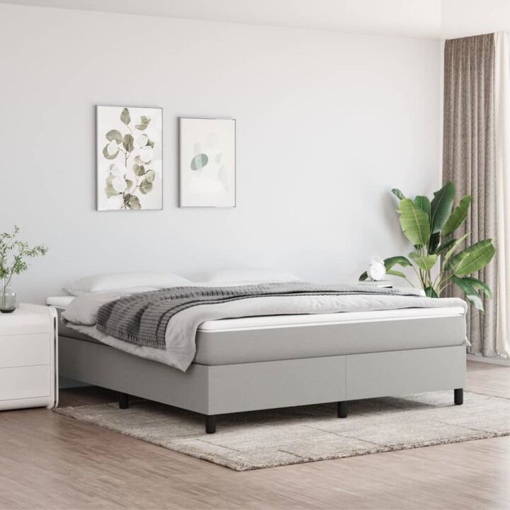 vidaXL King Size Box Spring Bed Frame in Light Gray - Fabric, Plywood, and Engineered Wood Construction Mattress Compatibility - 76"x79.9"