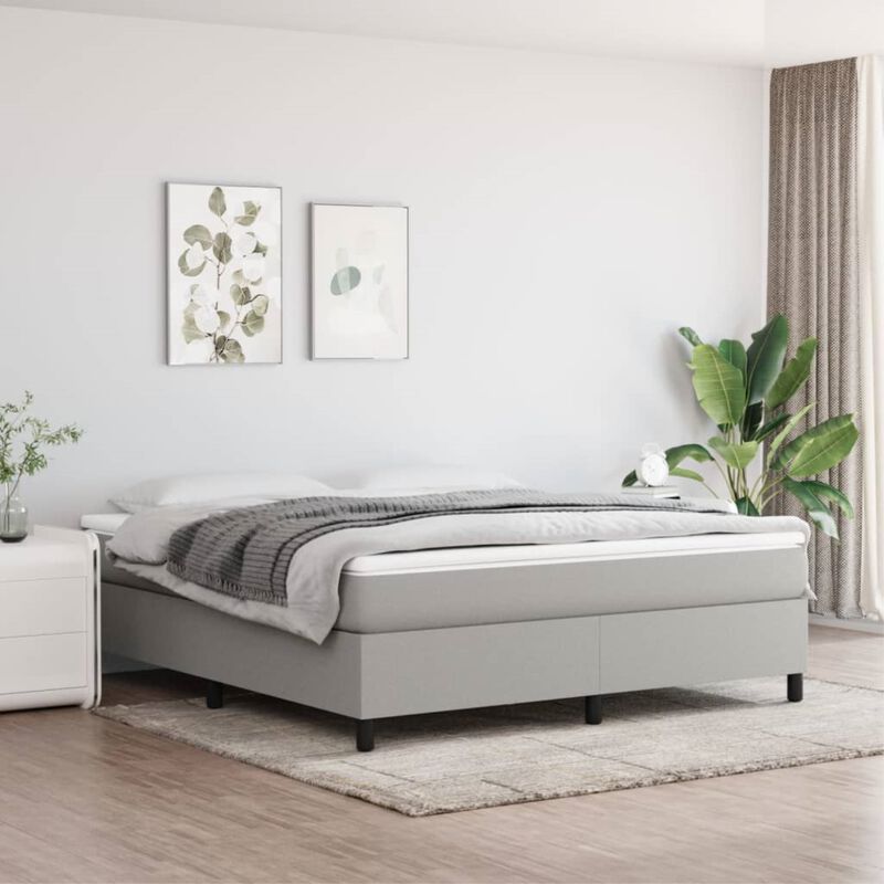 vidaXL King Size Box Spring Bed Frame in Light Gray - Fabric, Plywood, and Engineered Wood Construction Mattress Compatibility - 76"x79.9"
