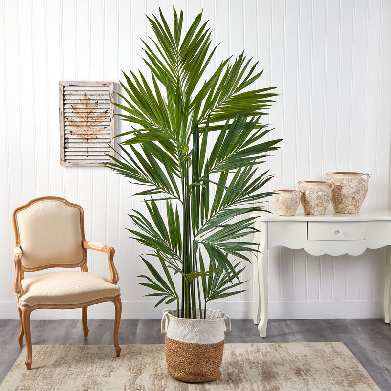 Hivvago 7 Feet Kentia Artificial Palm in Handmade Natural Jute and Cotton Planter
