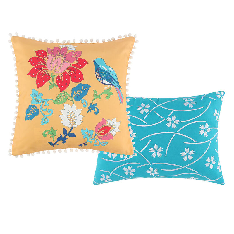 Sama 5 Piece Reversible Full Quilt Set, Floral Print Patterns, Multicolor - Benzara