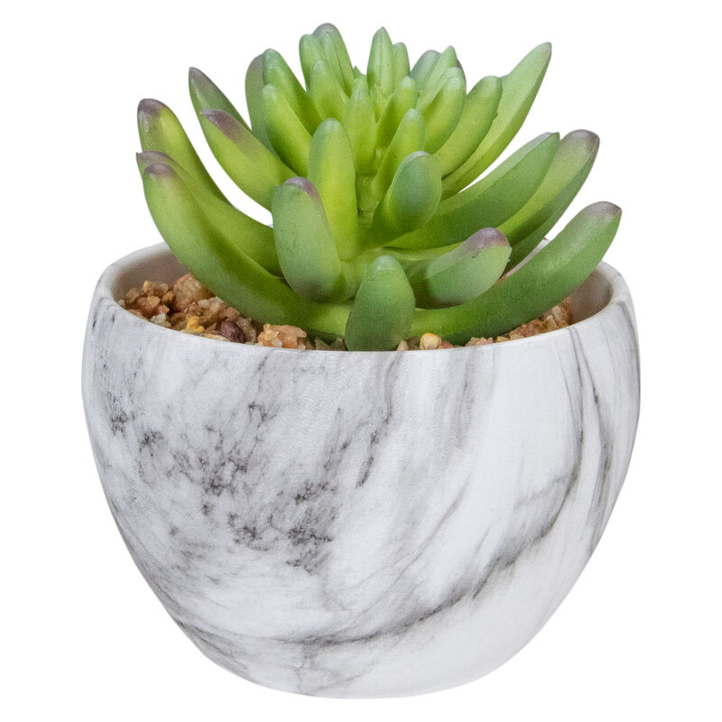 4.25" Green Artificial Succulent in Faux Marble Pot