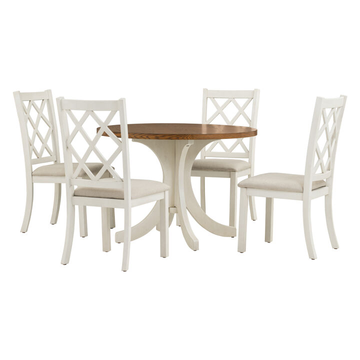 Mid-Century Solid Wood 5-Piece Round Dining Table Set, Kitchen Table Set With Chairs