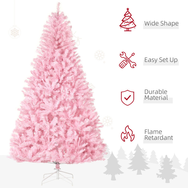 HOMCOM 7' Artificial Christmas Tree with Auto Open, Wide Shape, Pink