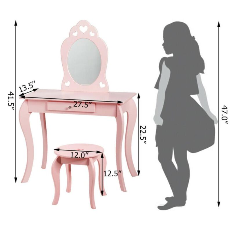 Hivvago Kids Princess Makeup Dressing Play Table Set with Mirror