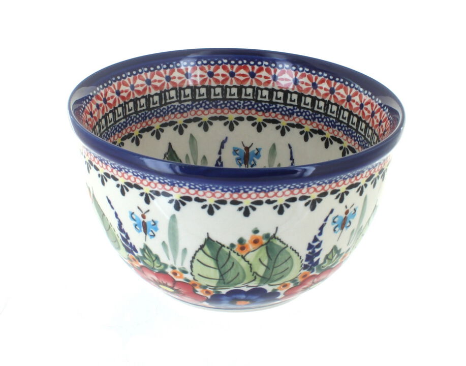 Blue Rose Polish Pottery Mosaic Flower Small Mixing Bowl