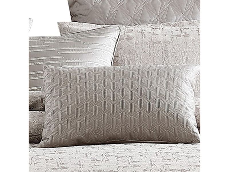 10 Piece King Polyester Comforter Set with Jacquard Print, Gray - Benzara