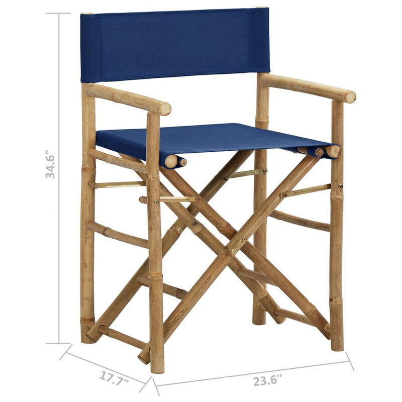 Foldable Directors Chair Set of 2, Accent Bamboo Frame, Blue Polyester - Benzara