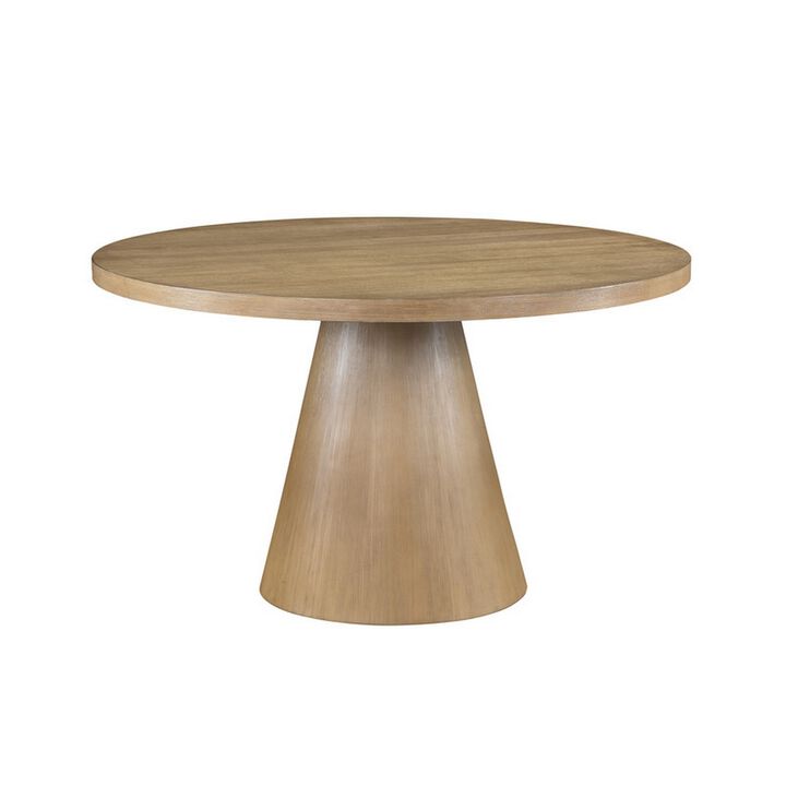 Deli 5 Piece Round Dining Table Set, 4 Seater Table, Gray Linen Chairs - Benzara