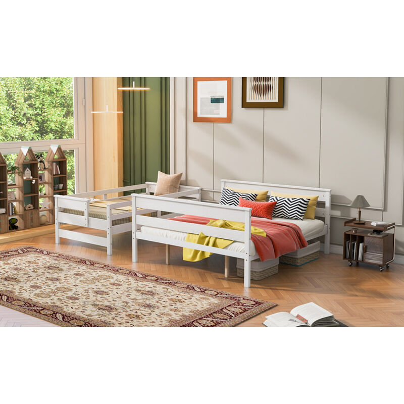 Wood Twin XL Over Queen Bunk Bed With Ladder, White