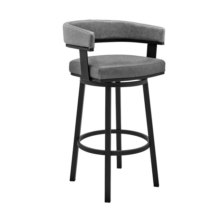 Jack 26 Inch Counter Height Bar Stool, Swivel Chair, Faux Leather, Gray-Benzara