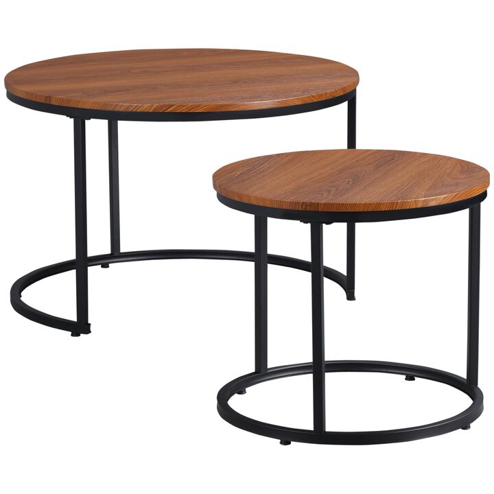 Dark Walnut Nesting Set: Round Coffee Tables with Metal Frame