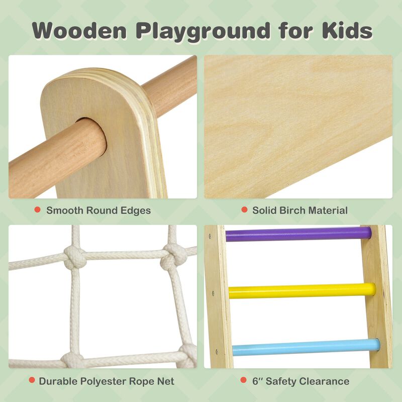 Indoor Playground Climbing Gym Wooden 8-in-1 Climber Playset for Children-Multicolor