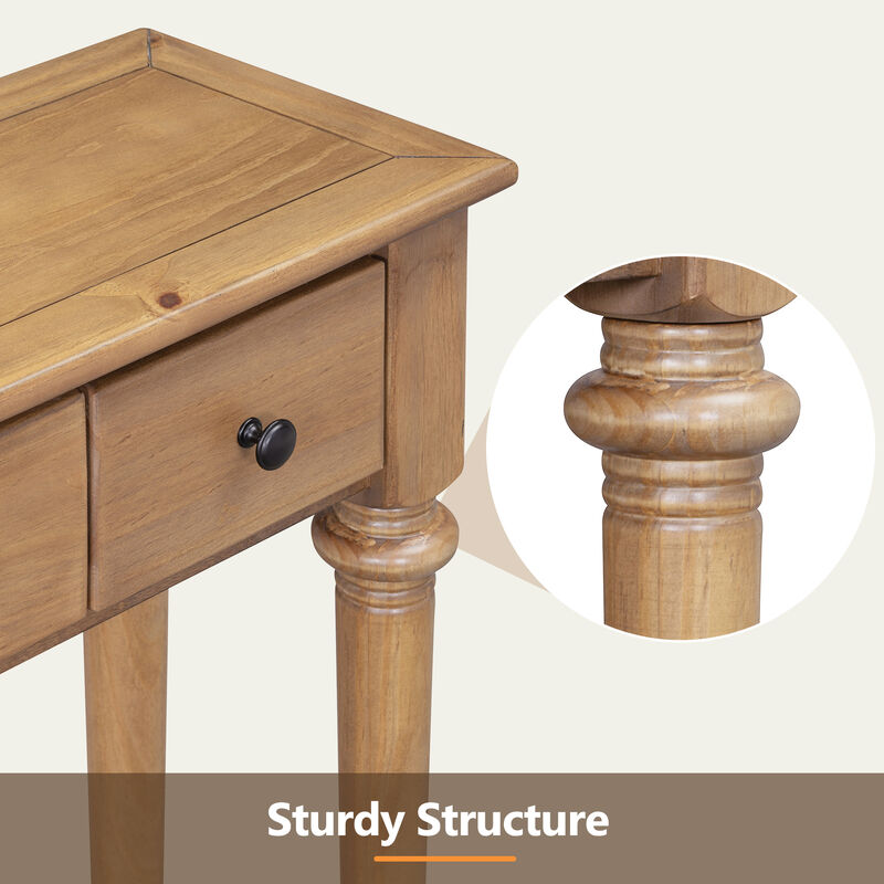 Gewnee Retro Console Table with 4 Drawers and Open Shelf (Old Pine)