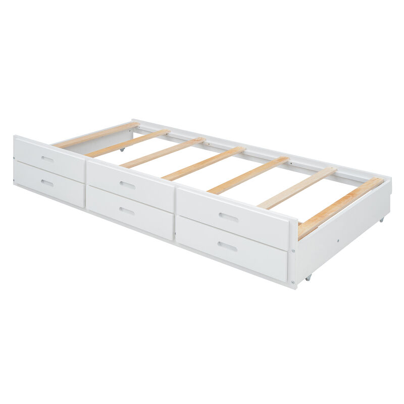 Merax Wooden Platform Bed with Trundle  and 3 Drawers