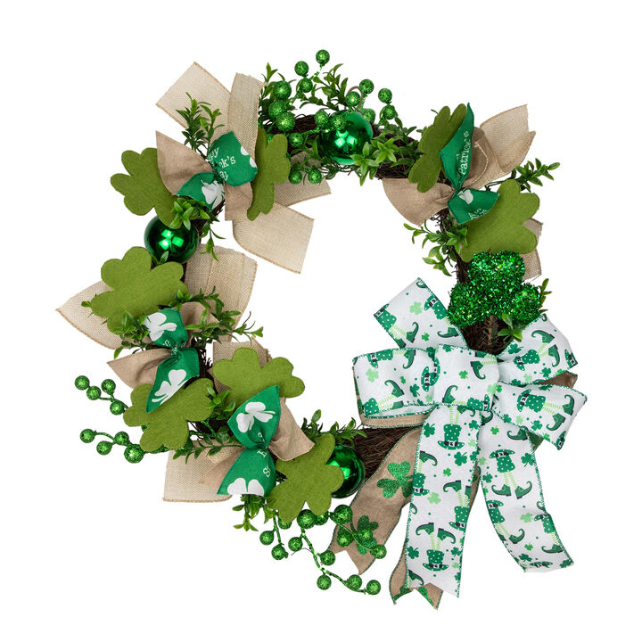 Burlap Bows and Shamrocks St. Patrick's Day Wreath  24-Inch  Unlit
